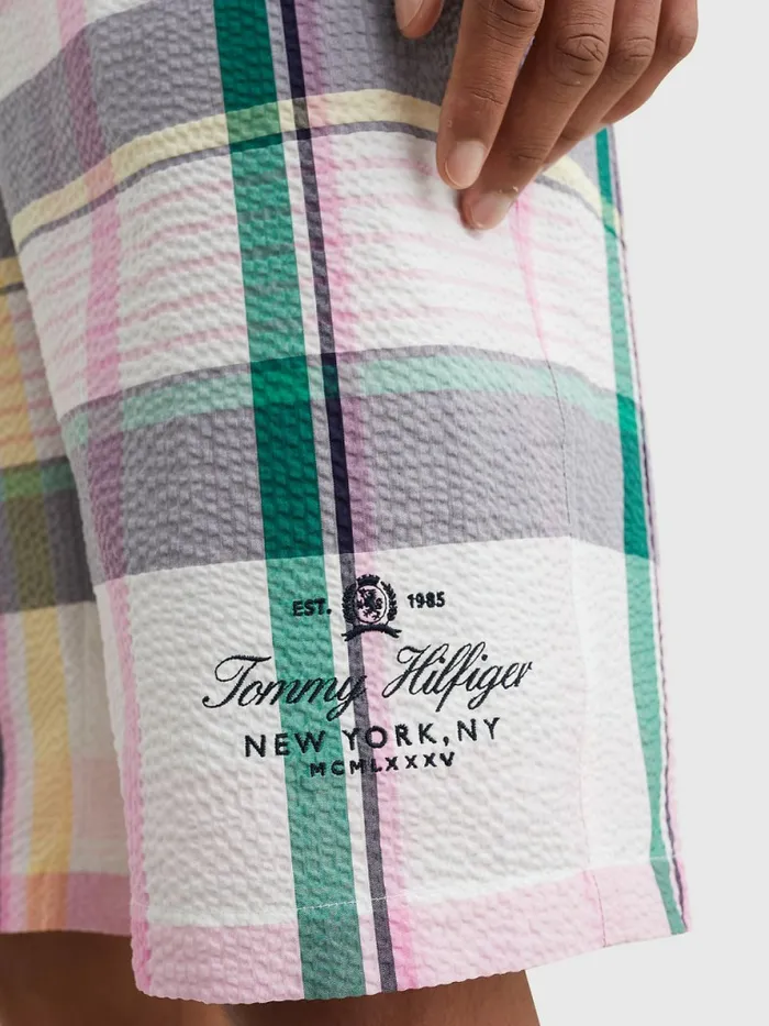 Tommy Hilfiger Prep Madras Ithaca Cotton Seersucker Shorts Light Pastel Pink Mens Tracksuits Popular