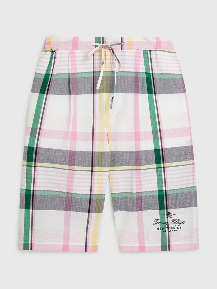 Tommy Hilfiger Prep Madras Ithaca Cotton Seersucker Shorts Light Pastel Pink Mens Tracksuits Popular