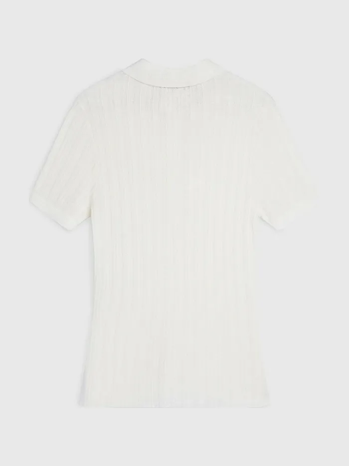 Tommy Hilfiger Prep Pointelle Slim Fit Crest Polo Ecru Womens Polo Shirts Gift 4 You