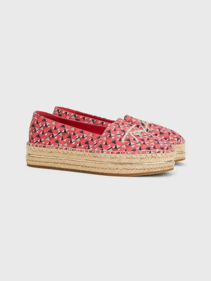 Tommy Hilfiger Printed Signature Logo Espadrilles Island Geo Pink Womens Flat Shoes Gift for Friend Tommy Hilfiger Printed Signature Logo Espadrilles Island Geo Pink Womens Flat Shoes Gift for Friend