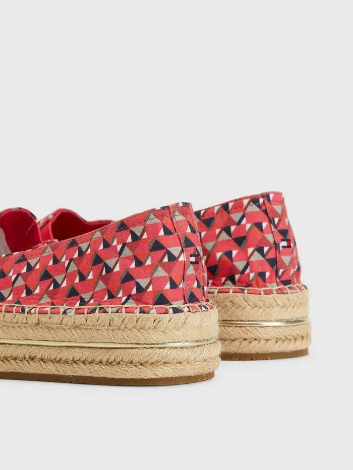 Tommy Hilfiger Printed Signature Logo Espadrilles Island Geo Pink Womens Flat Shoes Gift for Friend