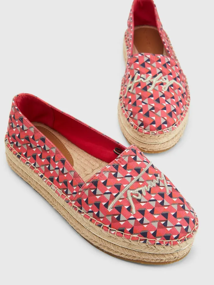 Tommy Hilfiger Printed Signature Logo Espadrilles Island Geo Pink Womens Flat Shoes Gift for Friend