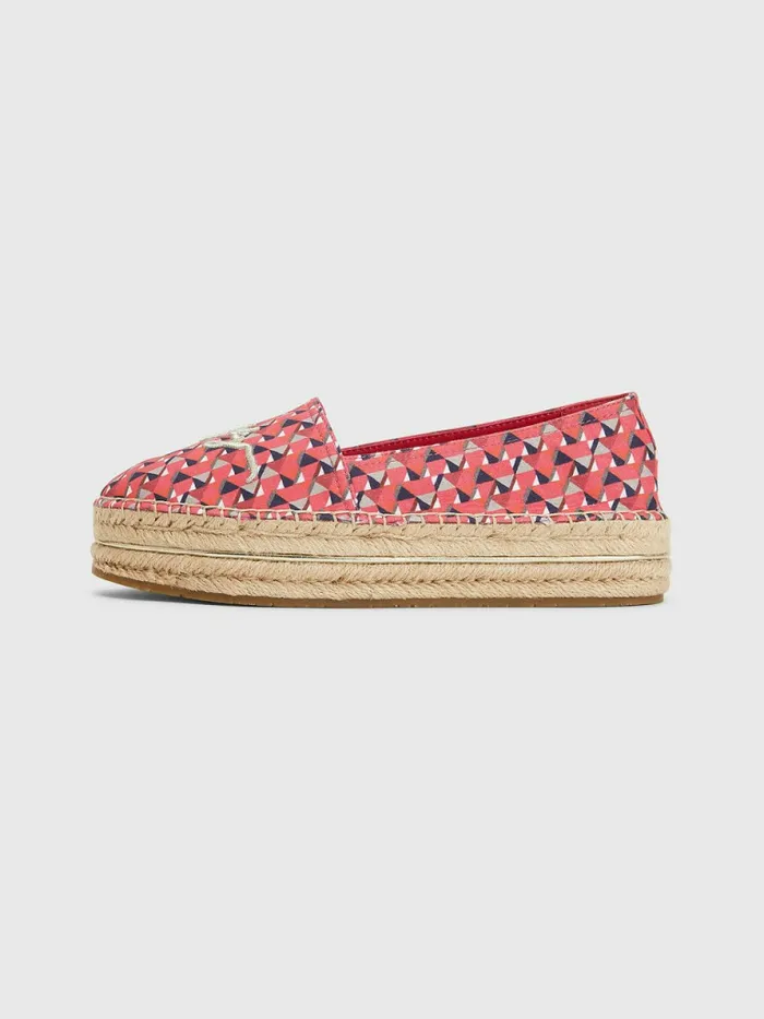 Tommy Hilfiger Printed Signature Logo Espadrilles Island Geo Pink Womens Flat Shoes Gift for Friend