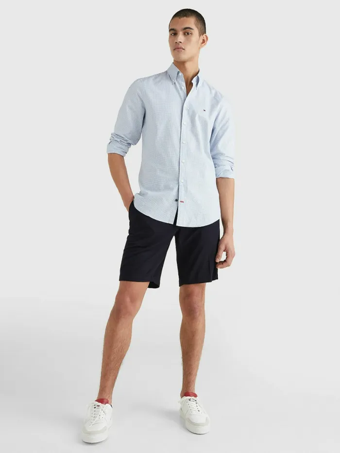 Tommy Hilfiger Puppytooth Check Slim Fit Shirt Calm BlueTh White Mens Shirts Cheap On Sale