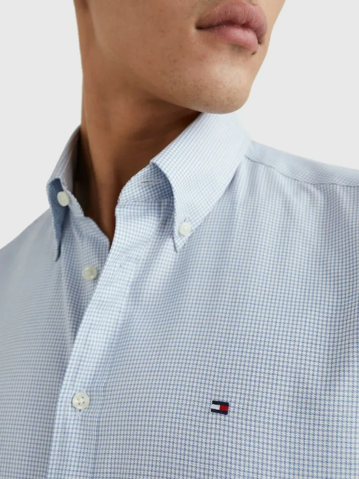 Tommy Hilfiger Puppytooth Check Slim Fit Shirt Calm BlueTh White Mens Shirts Cheap On Sale
