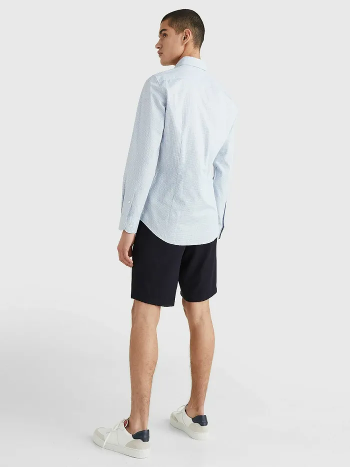Tommy Hilfiger Puppytooth Check Slim Fit Shirt Calm BlueTh White Mens Shirts Cheap On Sale