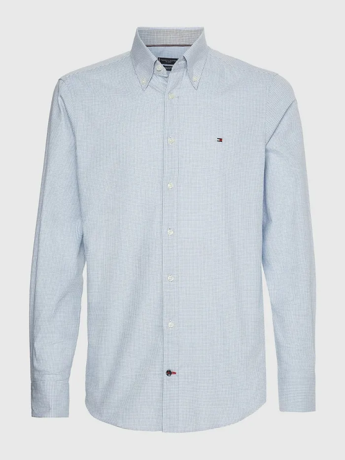Tommy Hilfiger Puppytooth Check Slim Fit Shirt Calm BlueTh White Mens Shirts Cheap On Sale