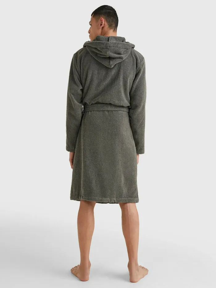 Tommy Hilfiger Pure Cotton Hooded Bathrobe Magnet Mens Loungewear and Nightwear