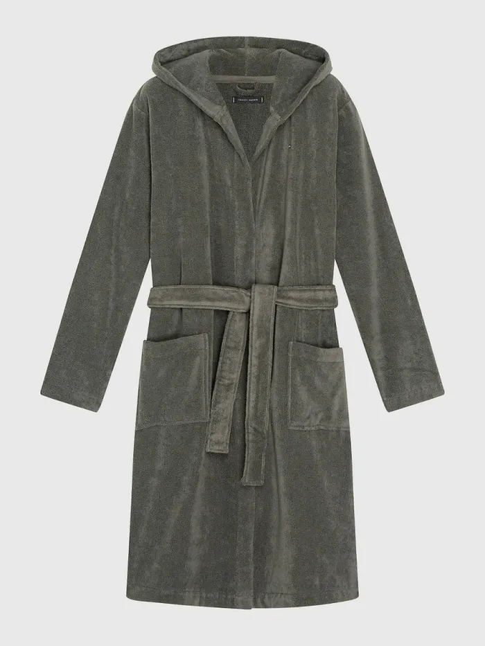 Tommy Hilfiger Pure Cotton Hooded Bathrobe Magnet Mens Loungewear and Nightwear