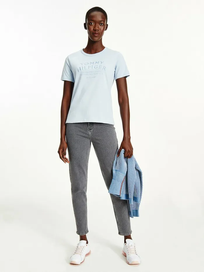 Tommy Hilfiger Pure Organic Cotton Embroidery TShirt Breezy Blue Womens TShirts On Sale Tommy Hilfiger Pure Organic Cotton Embroidery TShirt Breezy Blue Womens TShirts On Sale