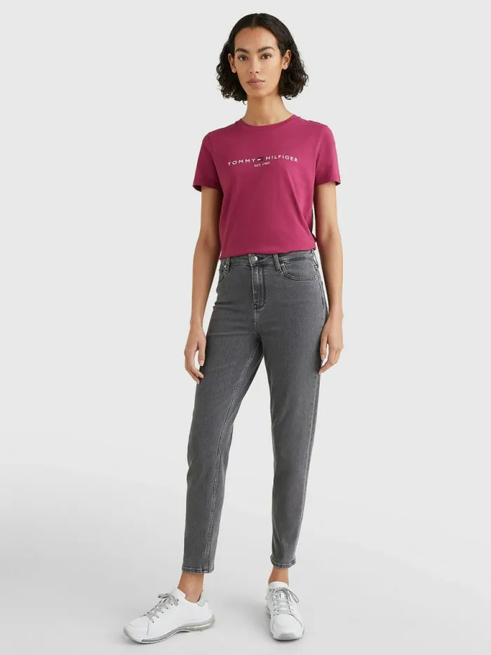 Tommy Hilfiger Pure Organic Cotton Logo TShirt Crimson Ruby Womens TShirts Near Me