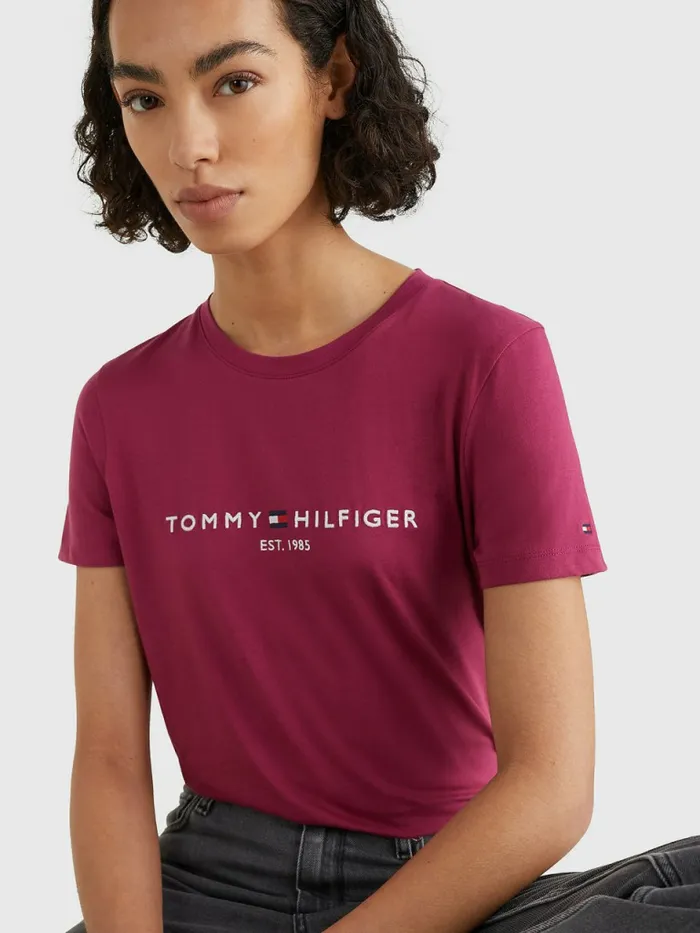 Tommy Hilfiger Pure Organic Cotton Logo TShirt Crimson Ruby Womens TShirts Near Me