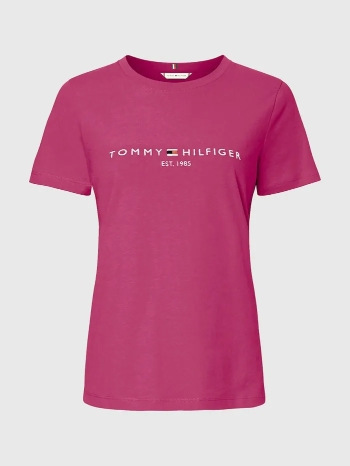 Tommy Hilfiger Pure Organic Cotton Logo TShirt Crimson Ruby Womens TShirts Near Me