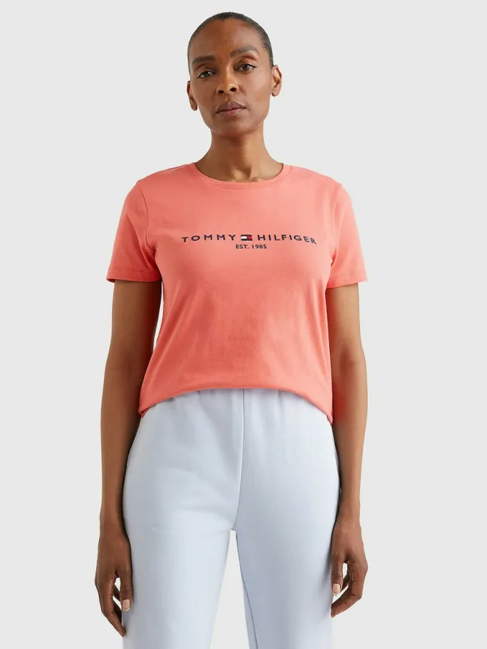 Tommy Hilfiger Pure Organic Cotton Logo TShirt Crystal Coral Womens TShirts Near Me Tommy Hilfiger Pure Organic Cotton Logo TShirt Crystal Coral Womens TShirts Near Me
