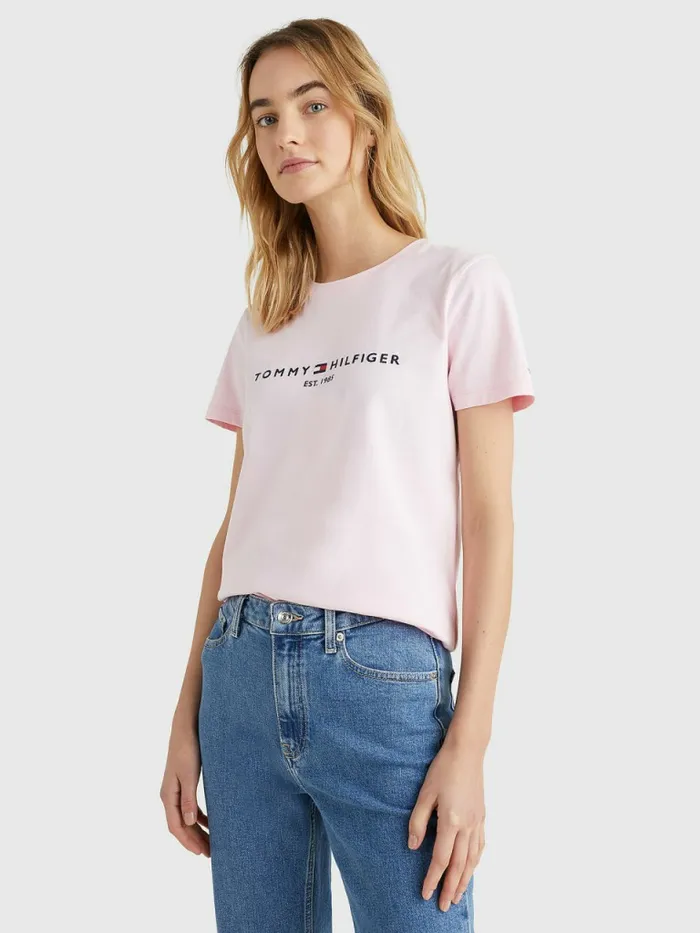 Tommy Hilfiger Pure Organic Cotton Logo TShirt Pastel Pink Womens TShirts Near Me Tommy Hilfiger Pure Organic Cotton Logo TShirt Pastel Pink Womens TShirts Near Me