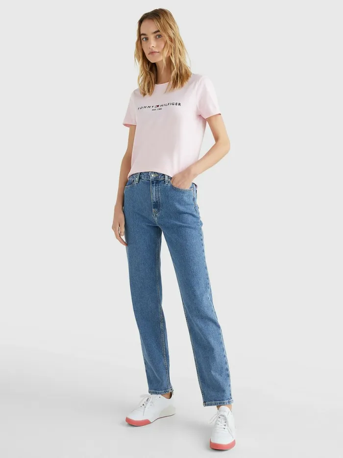 Tommy Hilfiger Pure Organic Cotton Logo TShirt Pastel Pink Womens TShirts Near Me