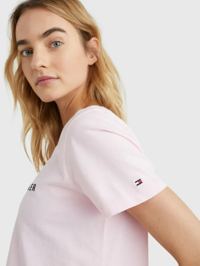 Tommy Hilfiger Pure Organic Cotton Logo TShirt Pastel Pink Womens TShirts Near Me
