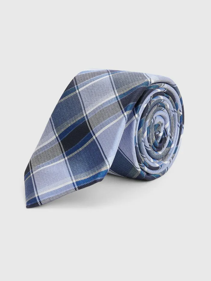 Tommy Hilfiger Pure Silk Jacquard Check Tie NavyBlue Mens Ties and Pocket Squares