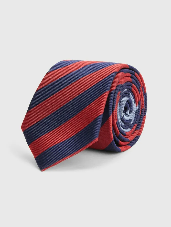 Tommy Hilfiger Pure Silk Jacquard Stripe Tie RedNavy Mens Ties and Pocket Squares