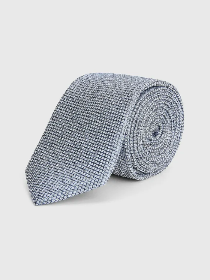 Tommy Hilfiger Pure Silk Jacquard Textured Weave Tie NavyWhite Mens Ties and Pocket Squares