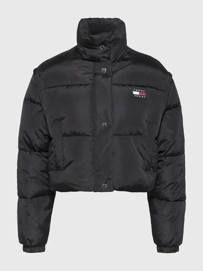 Tommy Hilfiger Recycled Convertible Cropped Vest Puffer Jacket Black Womens Coats and Jackets Gift 4 You