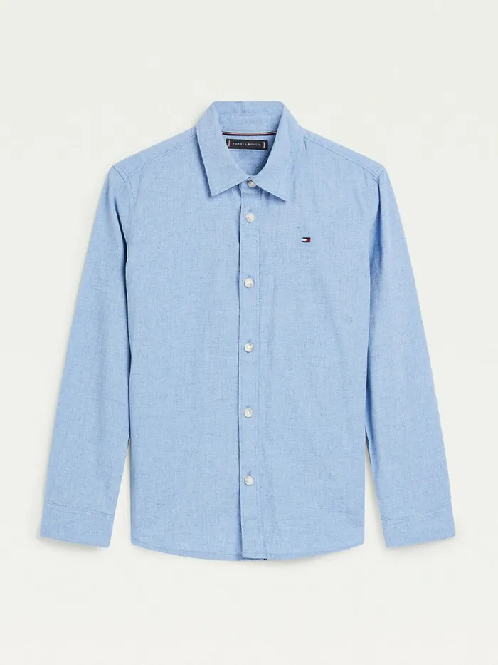Tommy Hilfiger Recycled Cotton Chambray Back Logo Shirt Chambray Blue Boys Shirts Sale Tommy Hilfiger Recycled Cotton Chambray Back Logo Shirt Chambray Blue Boys Shirts Sale