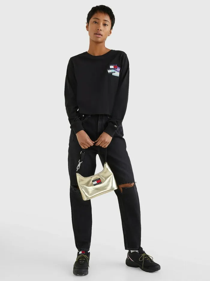 Tommy Hilfiger Recycled Long Sleeve Badge TShirt Black Womens TShirts Casaul