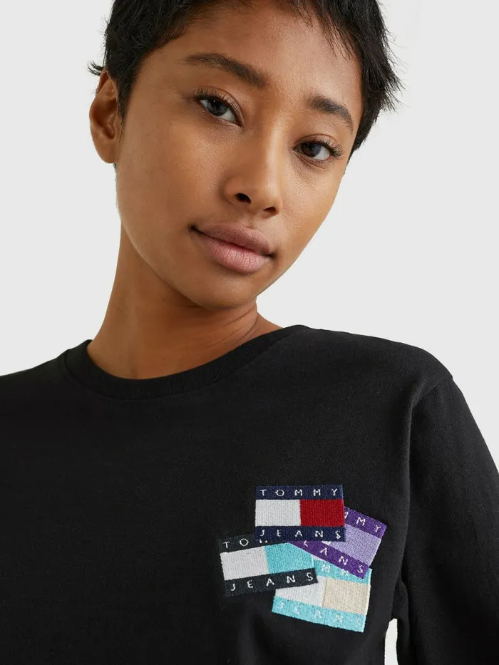 Tommy Hilfiger Recycled Long Sleeve Badge TShirt Black Womens TShirts Casaul