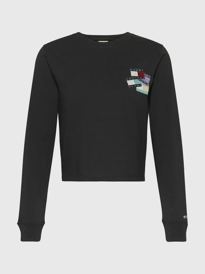 Tommy Hilfiger Recycled Long Sleeve Badge TShirt Black Womens TShirts Casaul
