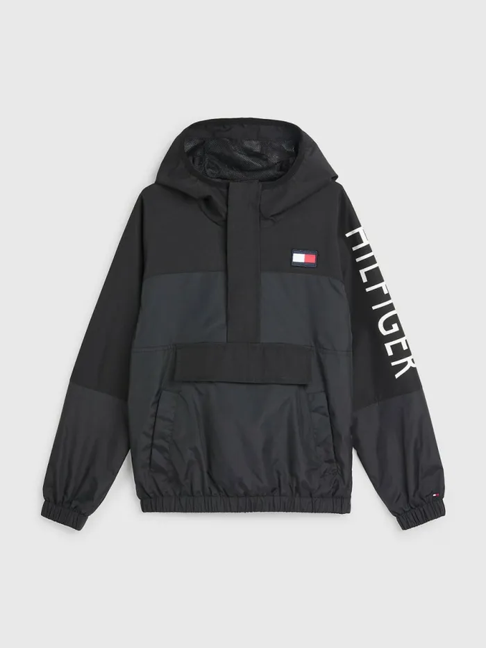 Tommy Hilfiger Recycled Polyester Popover Jacket Black Boys Coats and Jackets Fashion