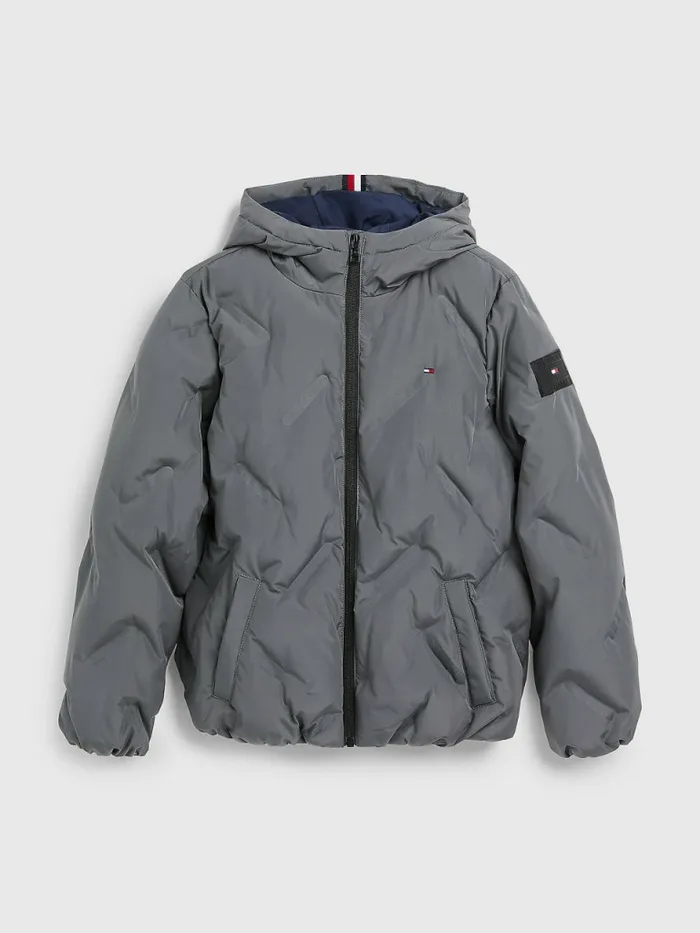 Tommy Hilfiger Recycled Polyester Quilted Hooded Jacket Downtown Grey Boys Coats and Jackets Gift Ideas