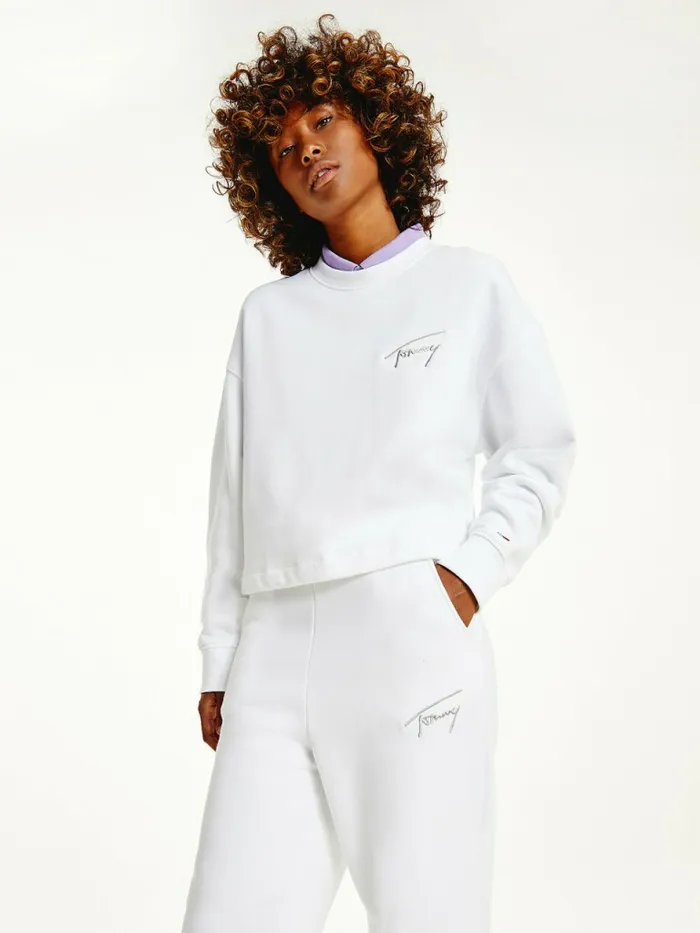 Tommy Hilfiger Recycled Signature Logo Cropped Sweatshirt White Womens Sweatshirts and Hoodies Sale Tommy Hilfiger Recycled Signature Logo Cropped Sweatshirt White Womens Sweatshirts and Hoodies Sale