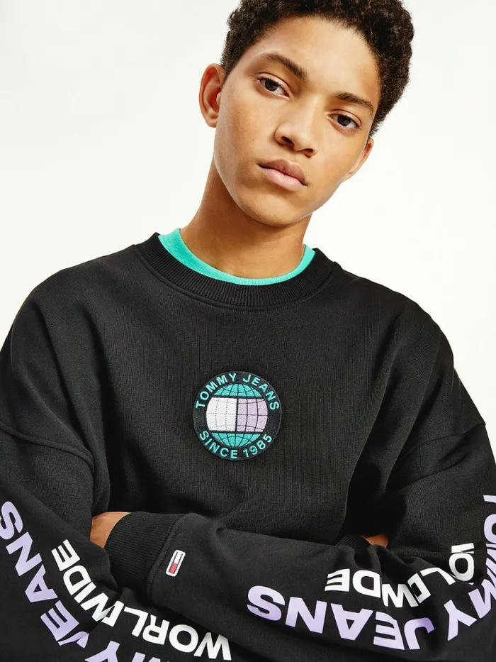 Tommy Hilfiger Recycled Unity Sweatshirt Black Mens Sweatshirts and Hoodies Cheap On Sale