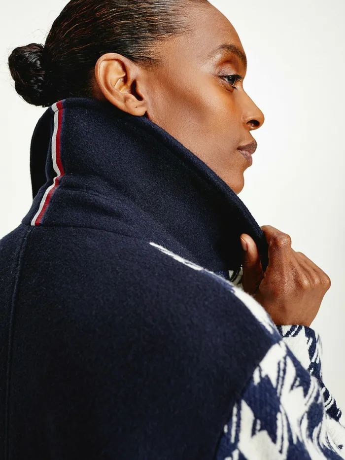 Tommy Hilfiger Recycled Wool Double Breasted Houndstooth Coat Ow Mid HoundstoothDsrt SkyEcru Womens Coats and Jackets On Sale