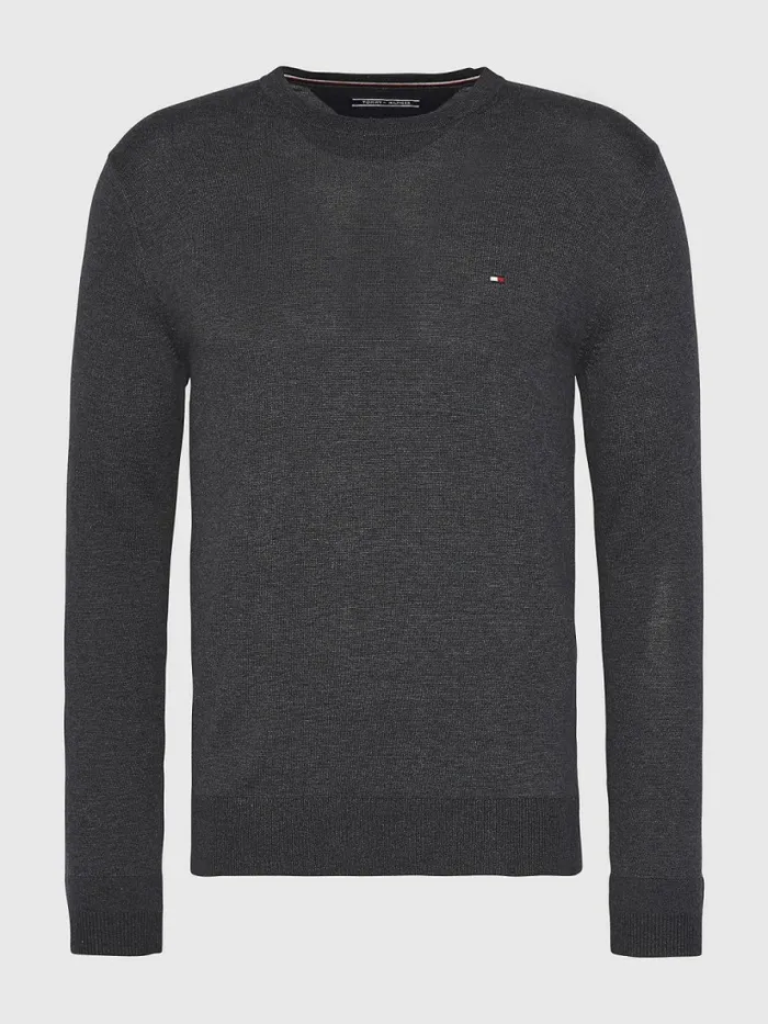 Tommy Hilfiger Regular Fit Crew Neck Jumper Charcoal Htr Mens Knitwear For Sale