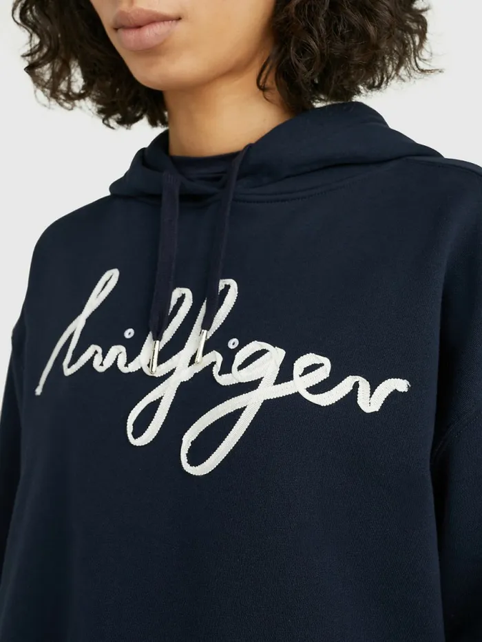 Tommy Hilfiger Relaxed Fit Script Logo Hoody Desert Sky Womens Sweatshirts and Hoodies Gift 4 You