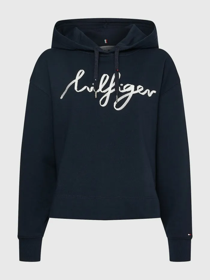Tommy Hilfiger Relaxed Fit Script Logo Hoody Desert Sky Womens Sweatshirts and Hoodies Gift 4 You