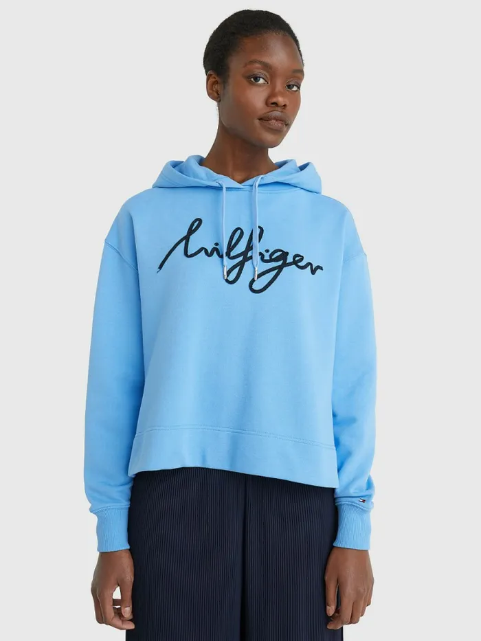Tommy Hilfiger Relaxed Fit Script Logo Hoody Hydrangea Blue Womens Sweatshirts and Hoodies Online Tommy Hilfiger Relaxed Fit Script Logo Hoody Hydrangea Blue Womens Sweatshirts and Hoodies Online