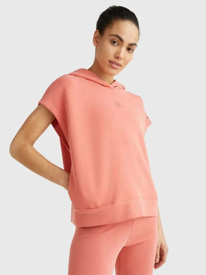 Tommy Hilfiger Relaxed Fit Short Sleeve Hoody Sueded Crystal Coral Womens Sweatshirts and Hoodies For Sale Tommy Hilfiger Relaxed Fit Short Sleeve Hoody Sueded Crystal Coral Womens Sweatshirts and Hoodies For Sale