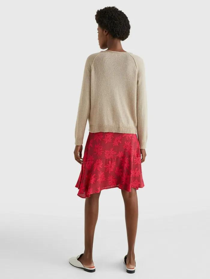 Tommy Hilfiger Relaxed Fit VNeck Jumper Beige Womens Knitwear On Sale