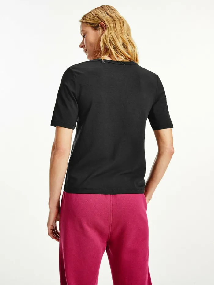 Tommy Hilfiger Relaxed Fit VNeck Monogram TShirt Black Womens TShirts Casaul