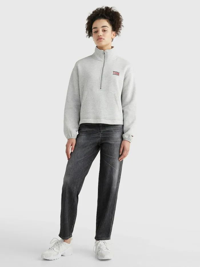 Tommy Hilfiger Relaxed Timeless Tommy Logo HalfZip Sweatshirt Lt Grey Htr Womens Sweatshirts and Hoodies For Sale