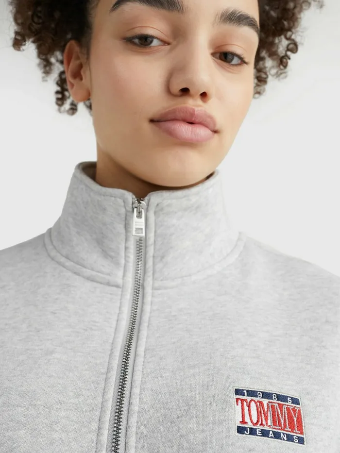 Tommy Hilfiger Relaxed Timeless Tommy Logo HalfZip Sweatshirt Lt Grey Htr Womens Sweatshirts and Hoodies For Sale