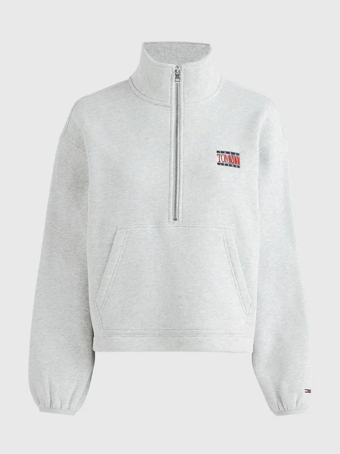 Tommy Hilfiger Relaxed Timeless Tommy Logo HalfZip Sweatshirt Lt Grey Htr Womens Sweatshirts and Hoodies For Sale