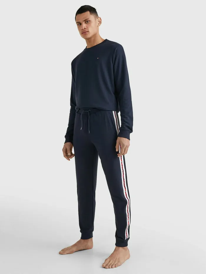 Tommy Hilfiger Repeat Logo Drawstring Joggers Desert Sky Mens Loungewear and Nightwear