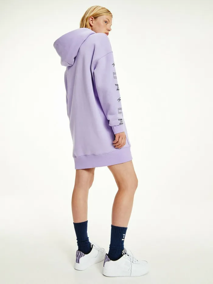 Tommy Hilfiger Repeat Logo Hoody Dress Violet Viola Womens Dresses and Jumpsuits Casaul