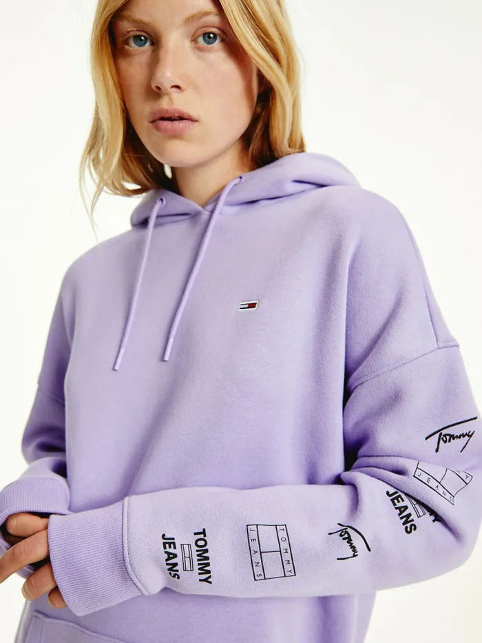 Tommy Hilfiger Repeat Logo Hoody Dress Violet Viola Womens Dresses and Jumpsuits Casaul