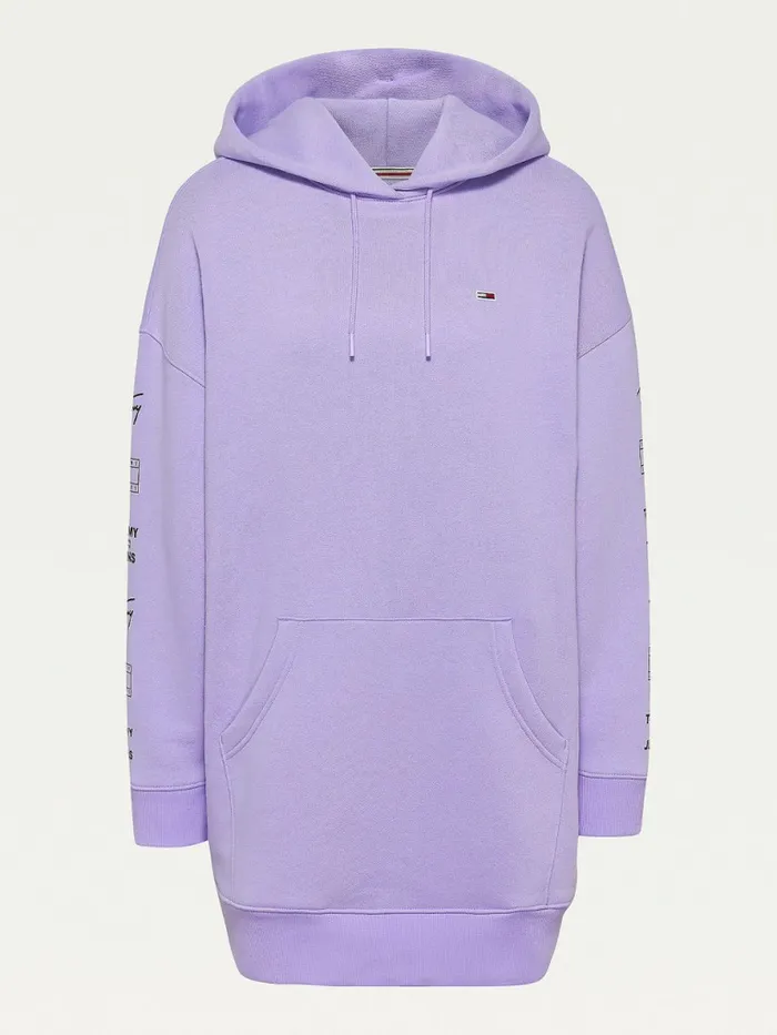 Tommy Hilfiger Repeat Logo Hoody Dress Violet Viola Womens Dresses and Jumpsuits Casaul