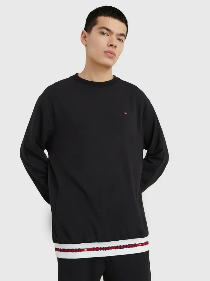 Tommy Hilfiger Repeat Logo Track Sweatshirt Black Mens Loungewear and Nightwear Tommy Hilfiger Repeat Logo Track Sweatshirt Black Mens Loungewear and Nightwear