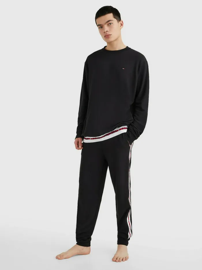 Tommy Hilfiger Repeat Logo Track Sweatshirt Black Mens Loungewear and Nightwear